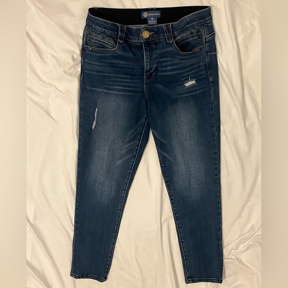 Democracy Blue Skinny Jeans with Subtle Fading Elastic Waistband